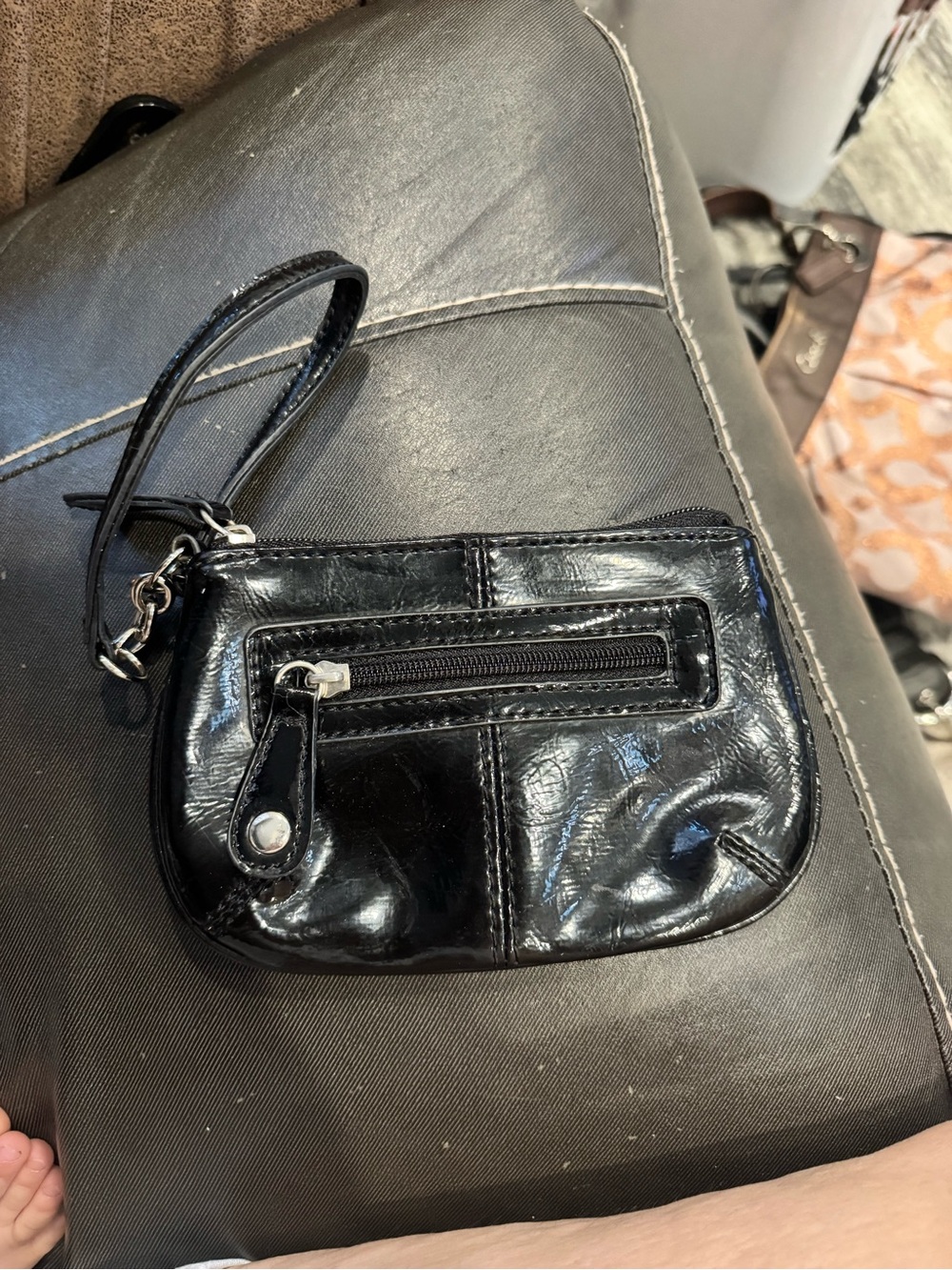 New York & Company Black Patent Wristlet Clutch